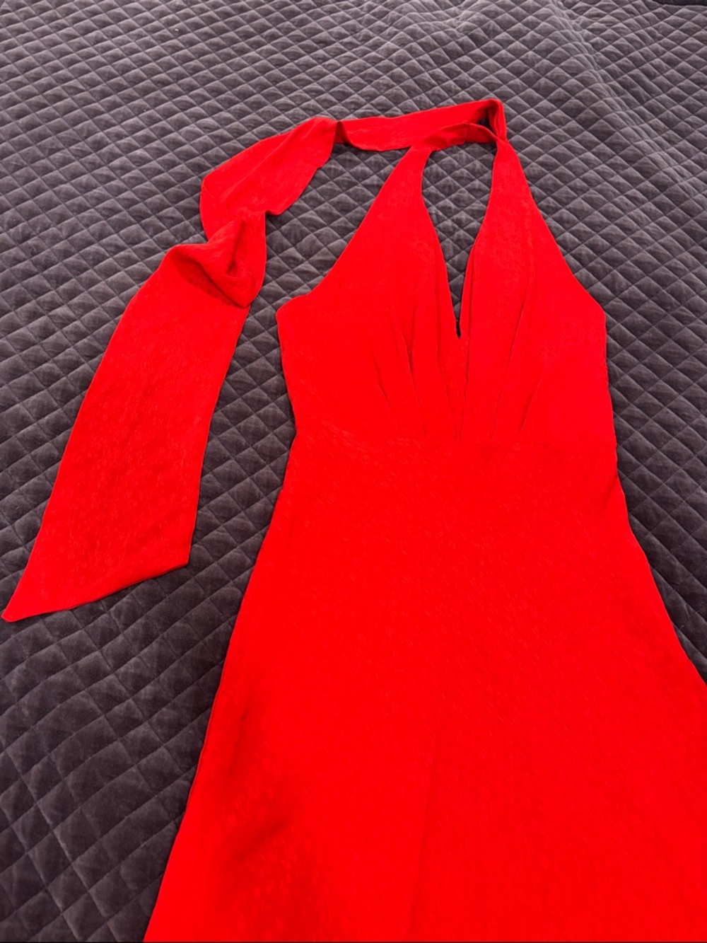 Zara floral jacquard v-neck halter red long dress with tie sz.S - Picture 8 of 16